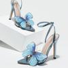 Pointed three-dimensional butterfly stiletto sandals women's shoes blue high heels