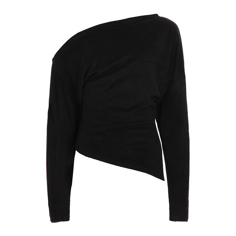 Off Shoulder Solid Long Sleeve Irregular Thermal T Shirt For Women