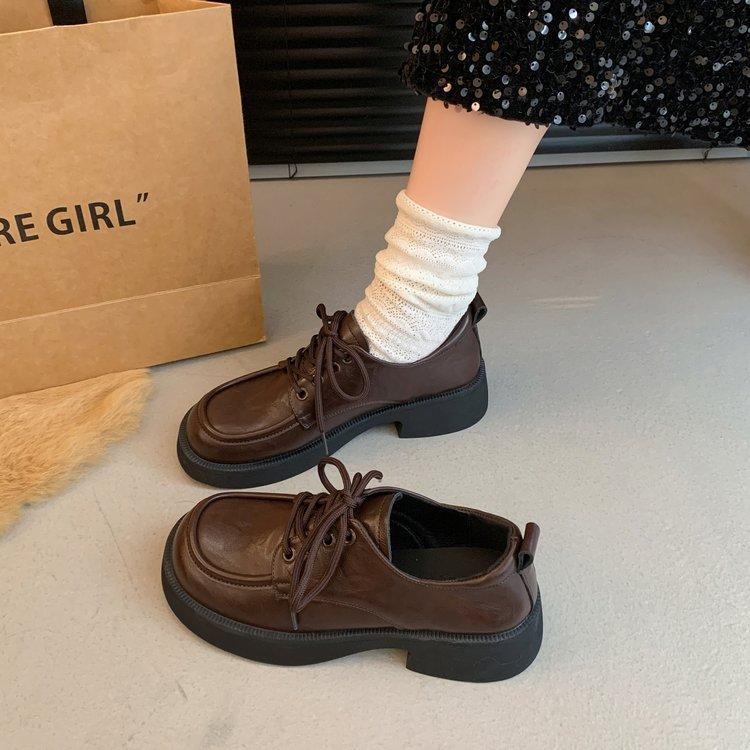 Leather platform British style lace-up small leather shoes women's shoes autumn 2025 new loafers college style shoes
