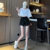 Summer Women Shorts Drawstring High Elastic Waist Loose Hem Plus Size Pocketed Pure Color A-line Thin Casual Sport Homewear Short Pants