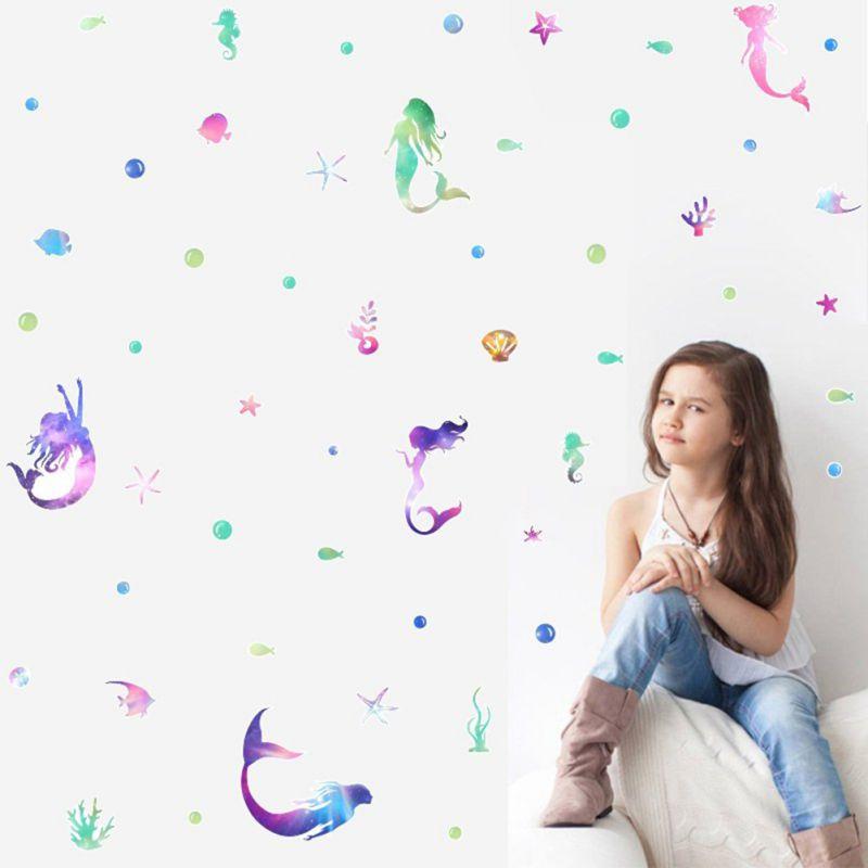 

Mermaid Wall Sticker Personalized Children\ s Bedroom Creative Doodle Cartoon Marine Life Stickers