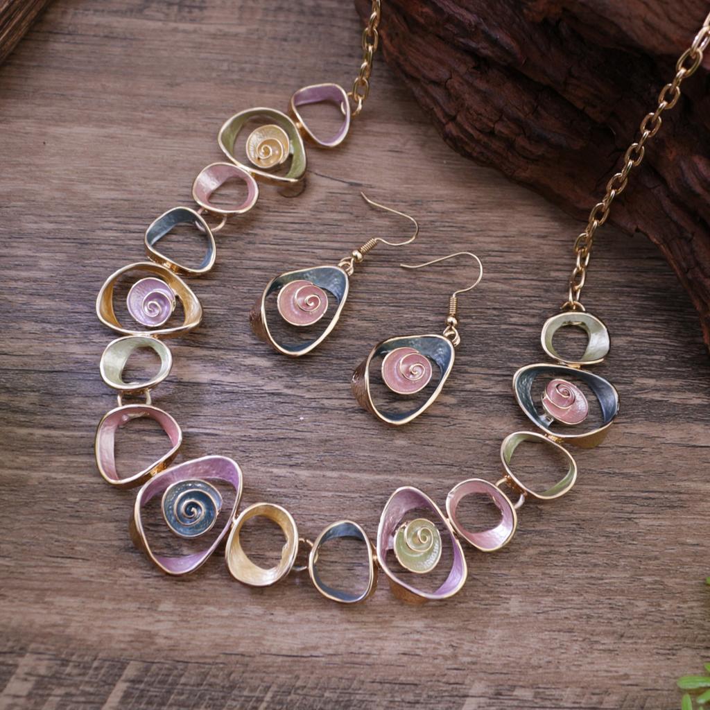 New Color Painting Oil Hollow Flower Earrings Necklace Set, Women's Fashion High-end Flower Necklace