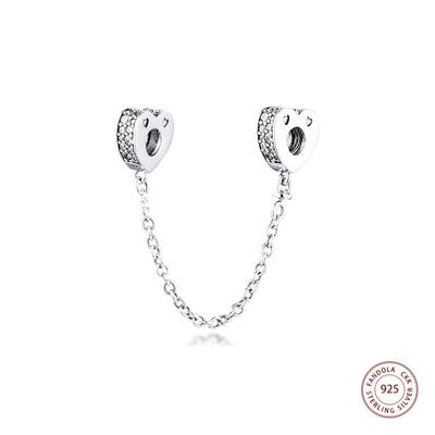 Authentic 925 Sterling Silver Sparkling Arcs of Love Safety Chain Charms Beads for Jewelry Making Fits Original Bracelets