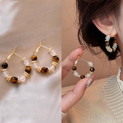 Artificial Tiger's Eye Stone Round Earrings Niche Personalized Earrings High-end Earrings Women