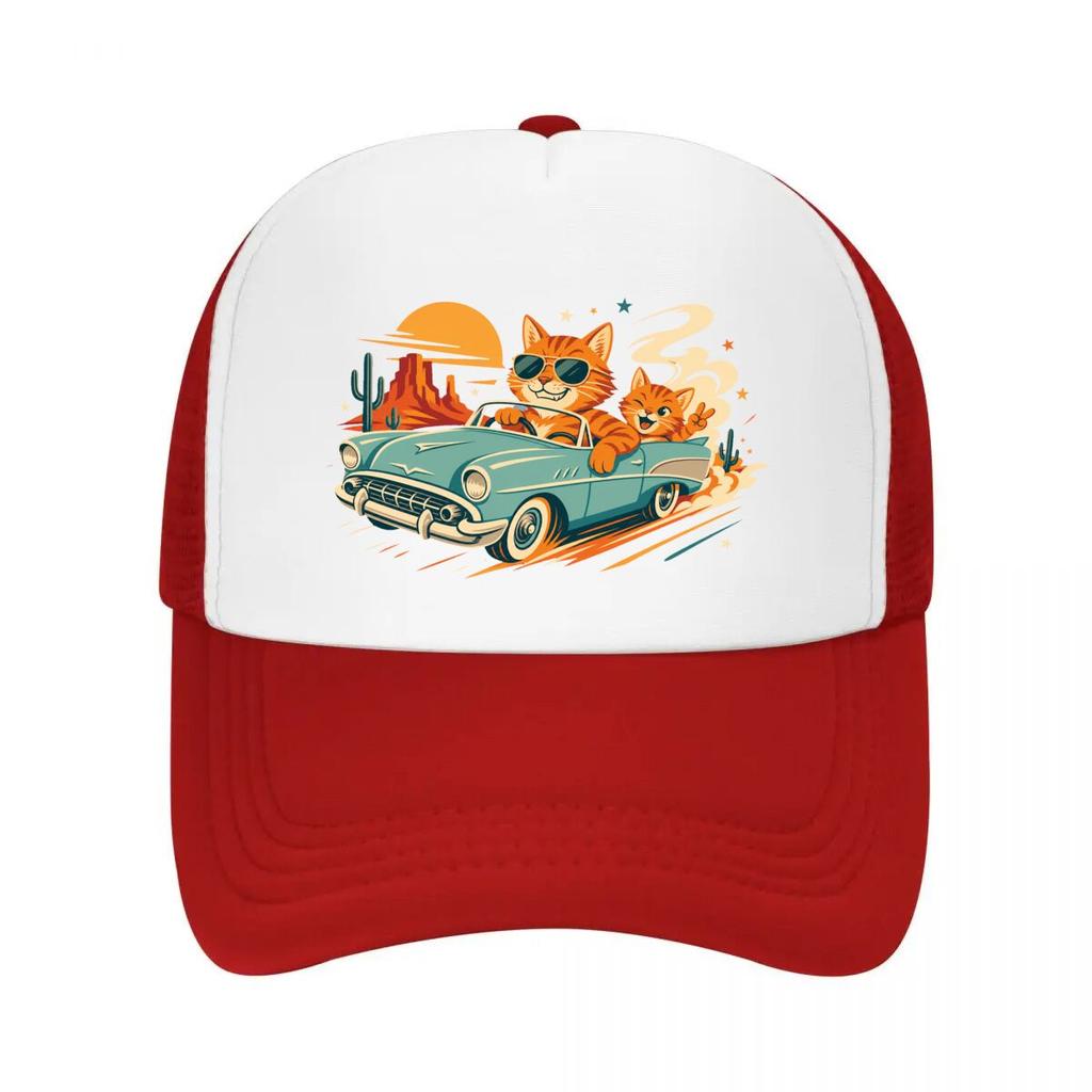 Rebel Ginger Cat Road Trip Mesh Baseball Cap Casual Hat Outdoor  For Womens Unisex FeUnisex