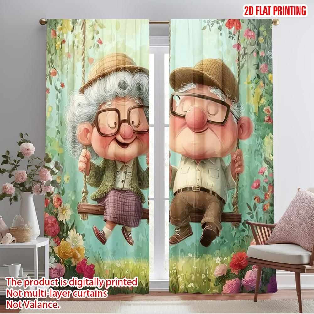 

2pcs,2D plane printing Window Curtain Whimsical Grandparents Love Versatile Polyester (without rod) Gifts Use for Bedroom Living 52.50×116.00 CM 2pcs