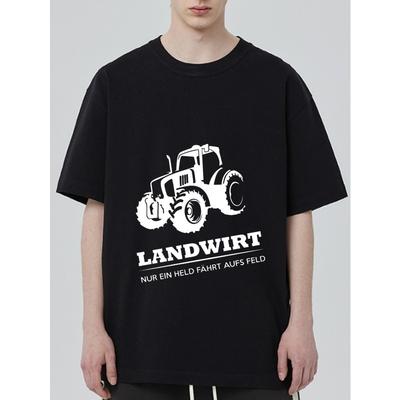 Schwarzes Herren-T-Shirt mit Traktor-Grafik und Text 'Landwirt' für Landwirtschaft und Outdoor-Aktivitäten