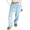 Damen Pyjamahose, Plüsch-Pyjamahose, Weiche Pyjamahose mit elastischem Bund, Sternenhose mit 2 Taschen