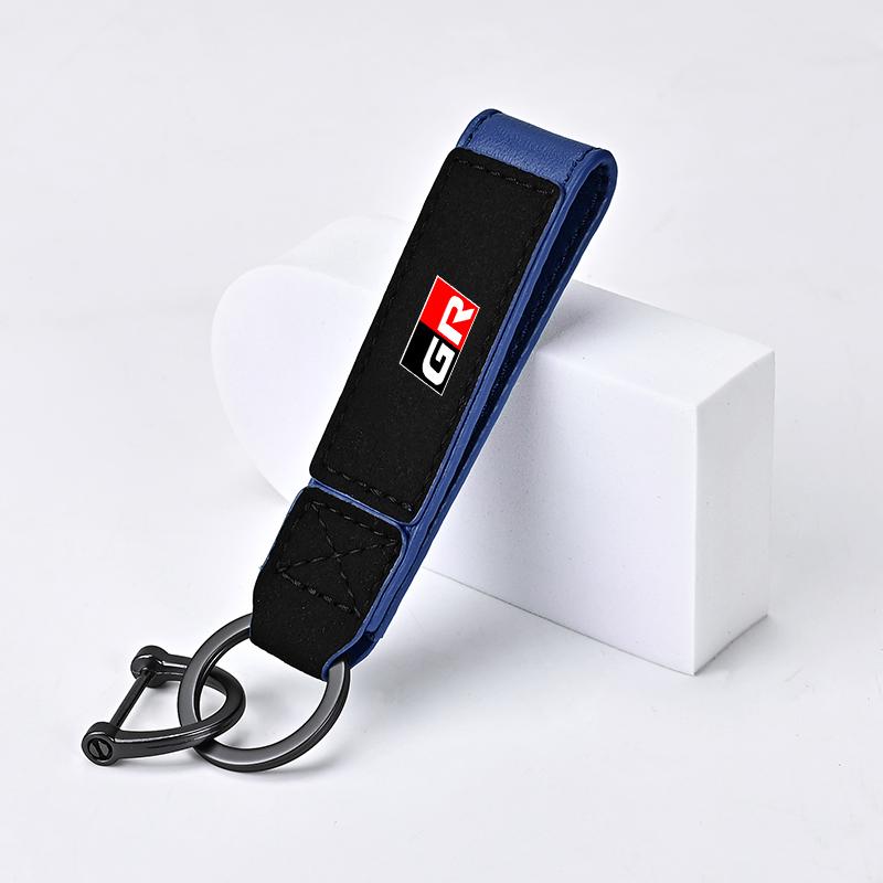 Luxury Suede Leather Car Keychain Key Ring Pendant For Toyota GR Gazoo Racing Toyota Yaris Hilux Corolla Prius Auto Accessories