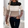 Womens Colorblock Knit Sweater Loose Fit Round Neck Long Sleeve Casual Pullover Winter
