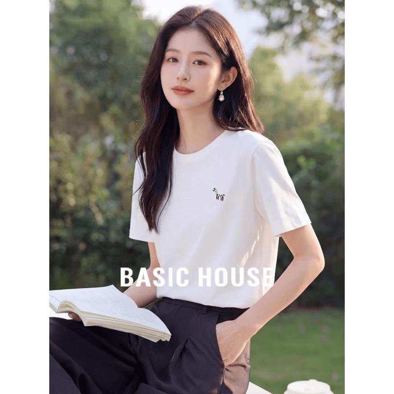 Basic House Women s Embroidered Horse Cotton T-Shirt One Size белый