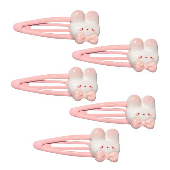 5Pcs Girls Hairpin Cartoon Bunny Star Decor Hair Clip No Scalp Side Bang Hair Pin Childlike Hair Accessories C