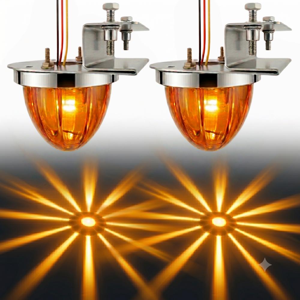 2Pcs LED Watermelon Light Clip-on Bracket Starburst Underglow Truck Trailer Clearance Marker Lamp IP67 10-30V Strobe Light