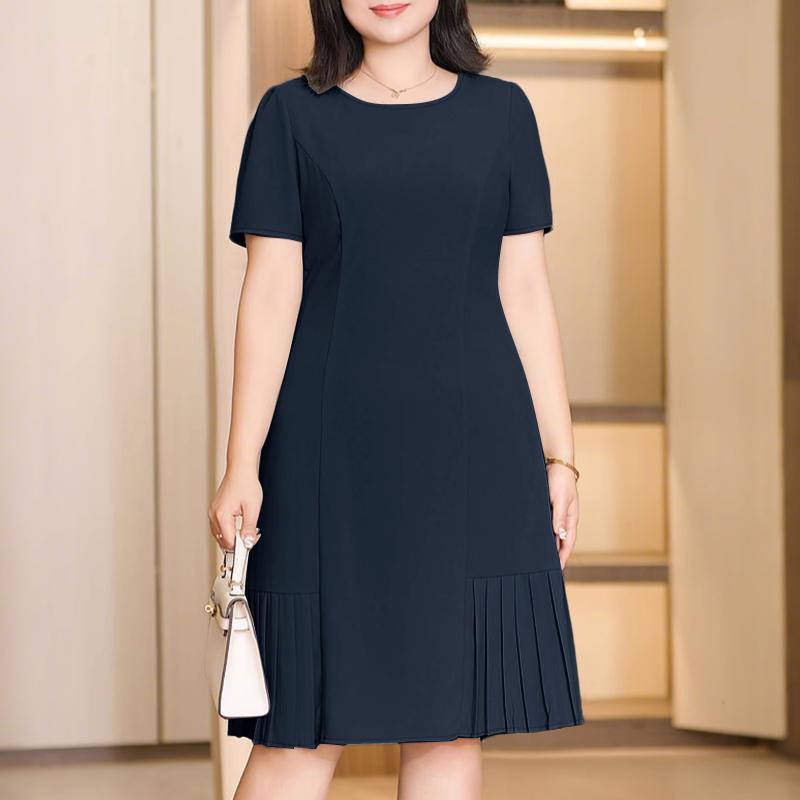 

Женские летние платья ZANZEA с круглым вырезом и коротким рукавом, плиссированным подолом 5XL тёмно-синий