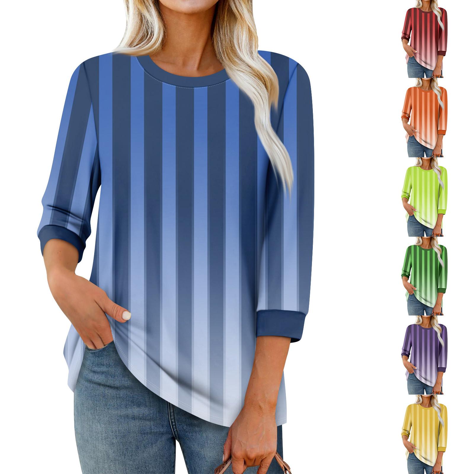 

Women s Fashion Casual Seven Sleeve T-Shirt Print Round Neck Top L темно-зелений колір