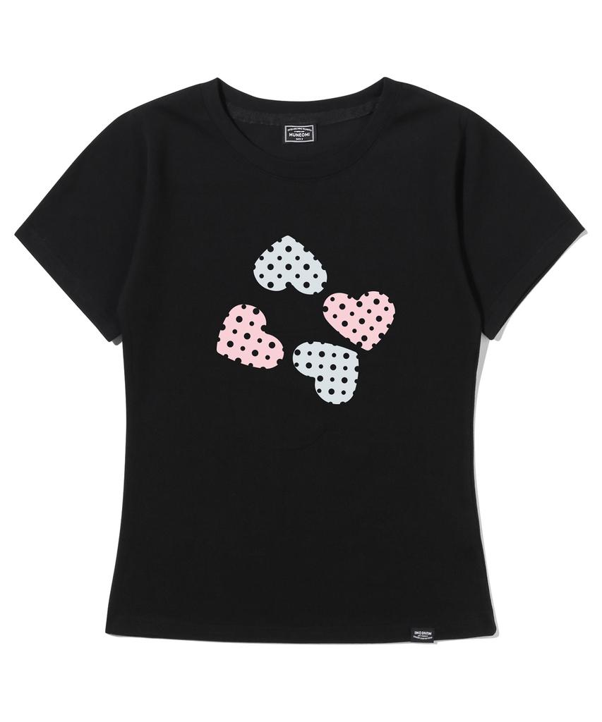 Peideu Pd Polka Dot Heart Slim Fit Short Sleeve T-Shirt Black