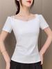 Trendy 2025 Off-Shoulder V-Neck Women's T-Shirt with Slimming Fit, Short Sleeves, and Open Back, Featuring Single/Double Shoulder Straps