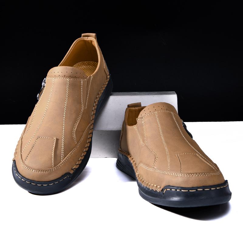 2025 Heren Plus Size Zomer Leren Loafers: Handgestikt Low-Top Skate Stijl