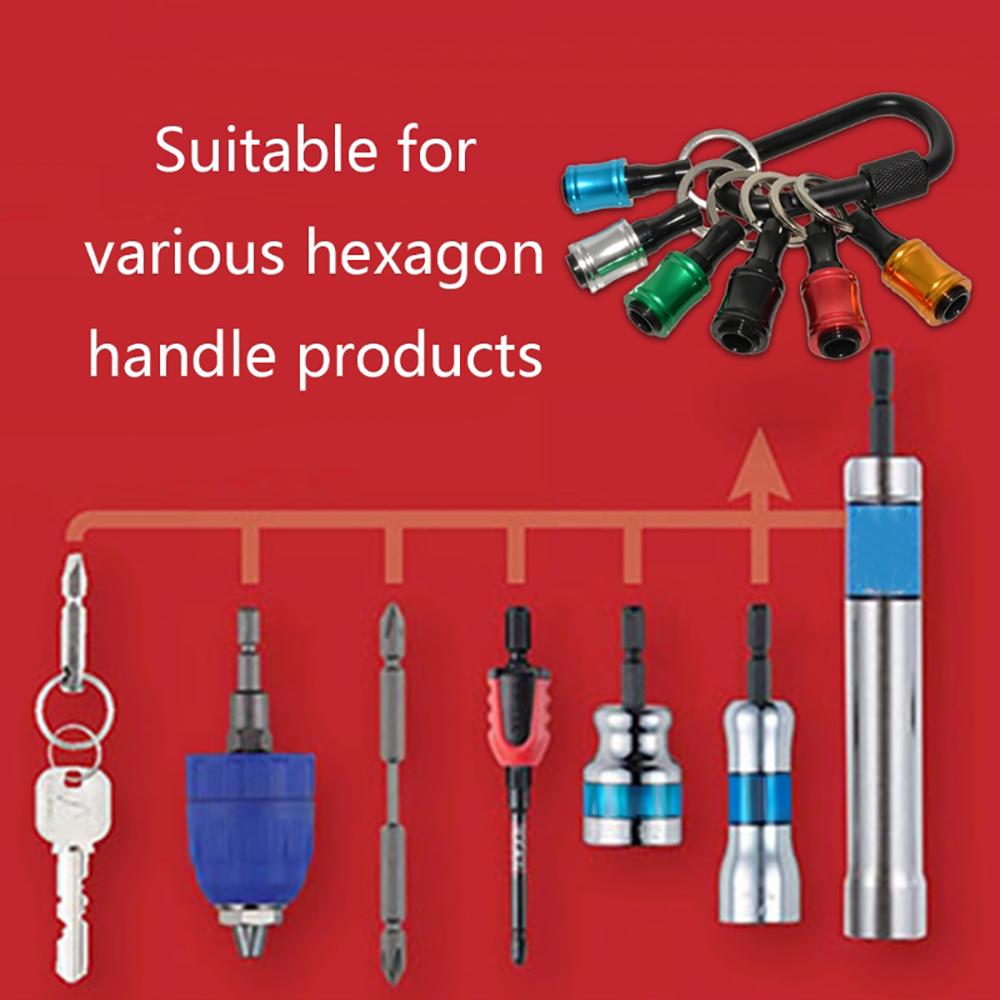 6Pcs 1/4" Hex Shank Quick Release Keychain Screwdriver Drill Bit Holder Socket