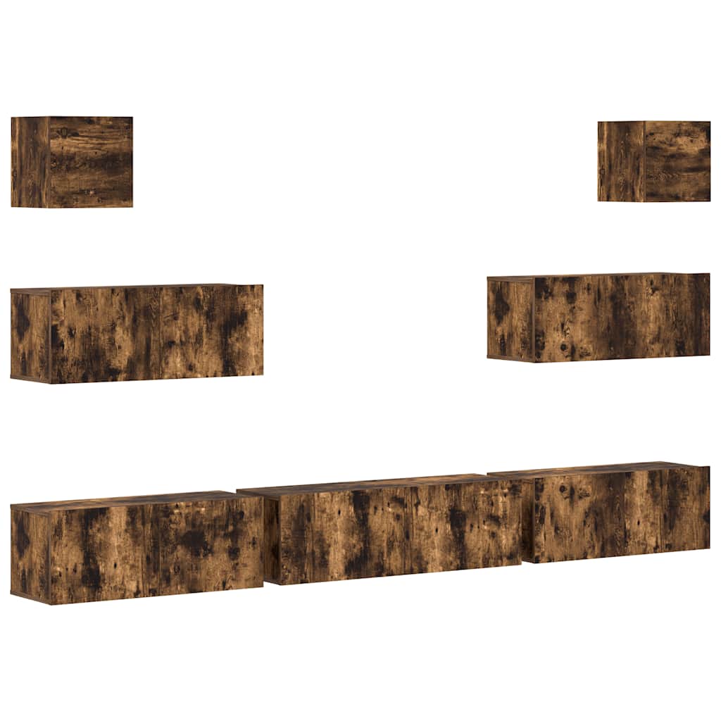 7 piece TV cabinet set smoked oak effect engineered wood