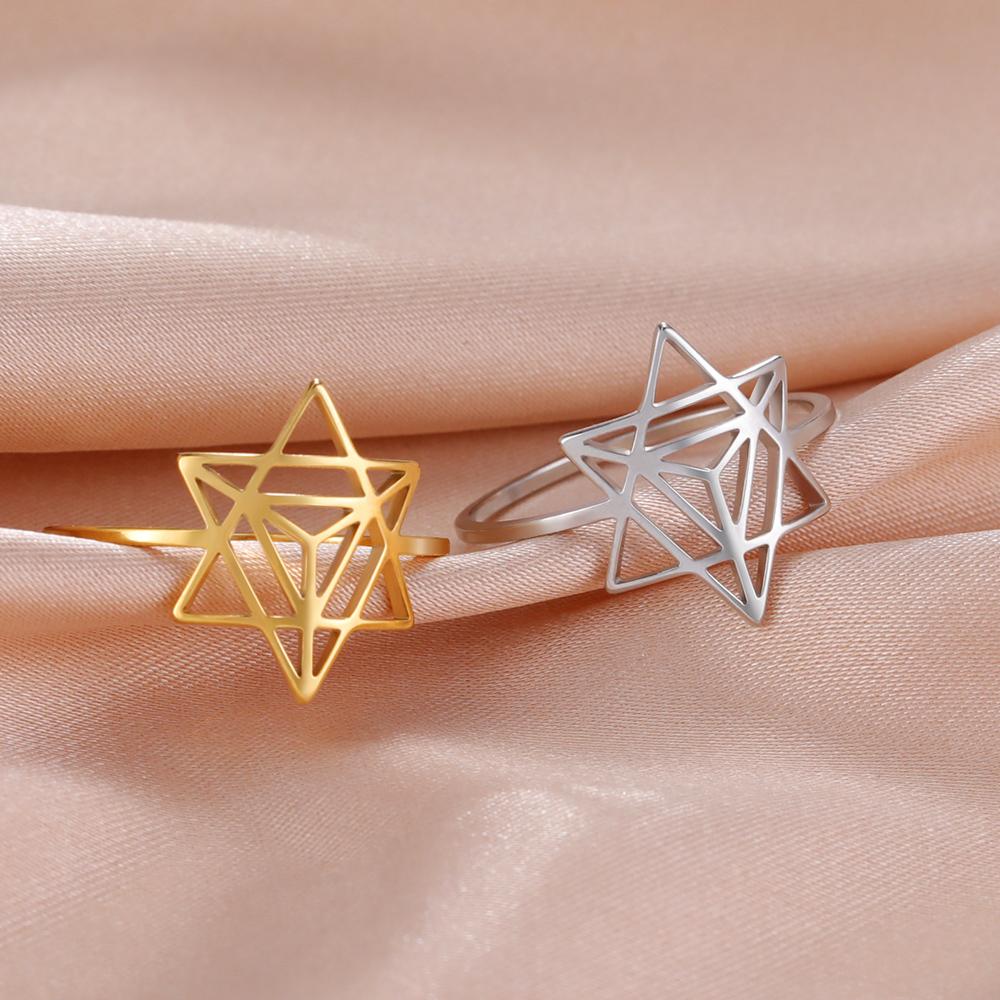 Dawapara Merkaba Star Ring Sacred Geometry Wedding Band Mystical Symbol Protection Amulet Stainless Steel Spiritual Jewelry