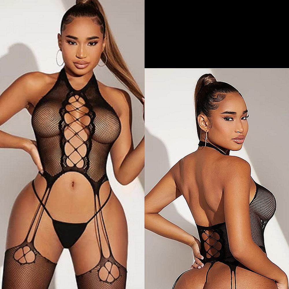 Sexy Fishnet Bodysuits Hot Women Mesh Bodystockings Yellow Lingerie Erotic Jumpsuit Ladies Porn Costume Crothless Tighties