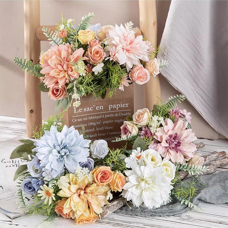 Lifelike Artificial Dahlia Flower Aesthetic Faux Flower Bouquet Long Branch Silk Dahlia Flower Wedding Party Home Decor