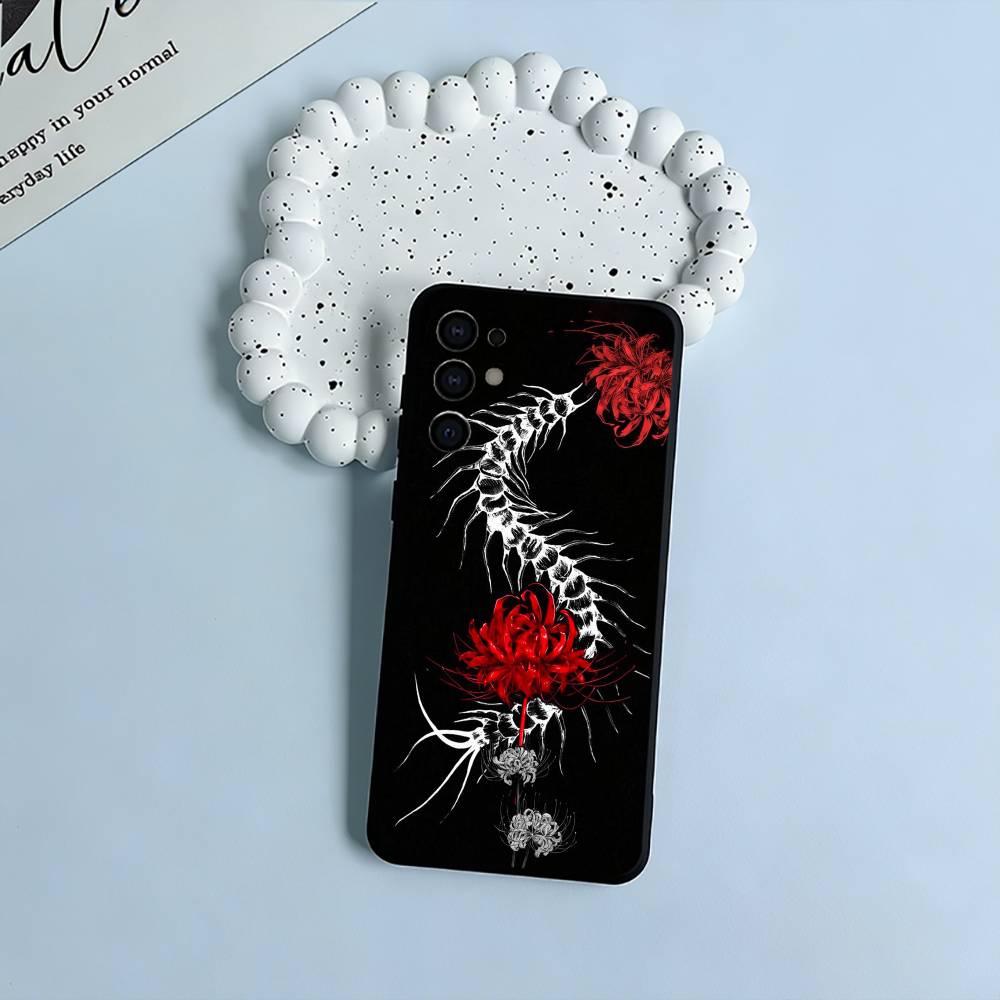 Tokyo-Red Spider Lily-Ghoul Black Soft Silicone Phone Case for Samsung S25, S24, S21, S22, S23, S30, Ultra, S20, Plus, FE, Lite