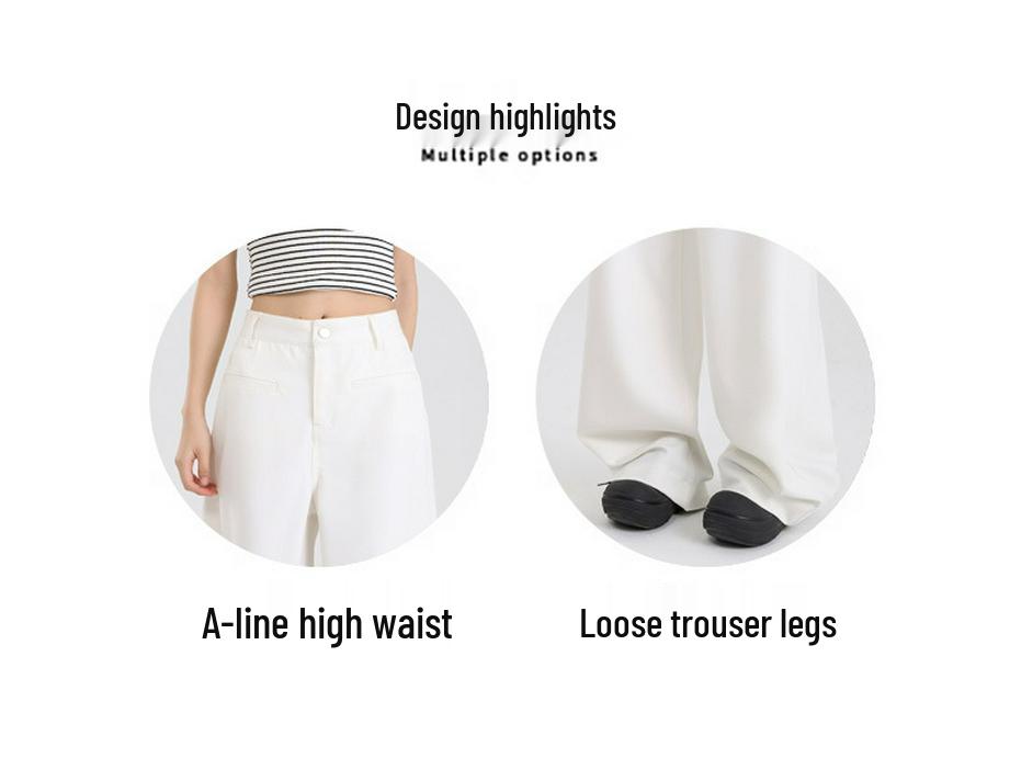 Women's Autumn 2025 Casual White Wide-Leg Pants: High-Waist, Loose, Slimming, Drapey, Floor-Length