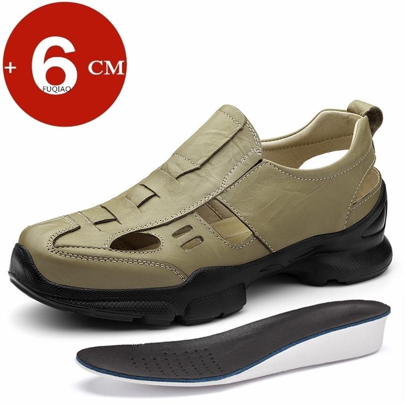 Men 6CM Height Increase Genuine Leather Business Casual Sandals Breathable Lightweight Comfort Hollow Out Summer Elevator Shoes