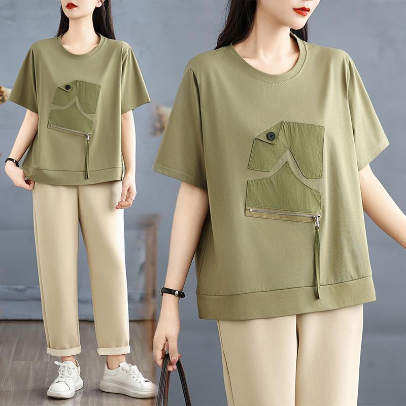 Dimanaf 2025 Sommer Pluss Størrelse T-skjorte Dame Lappeteppe Kortermet Løse Topper T-skjorter Casual Ny