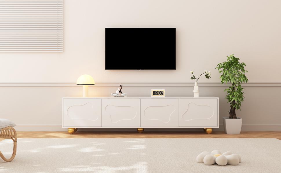 180*40*45cm Lowboard with 2 Cabinets, Cloud-Shaped, TV Entertainment Center with 5 Support Legs, Load Capacity up to 60 kg, Suitable for 75-Inch