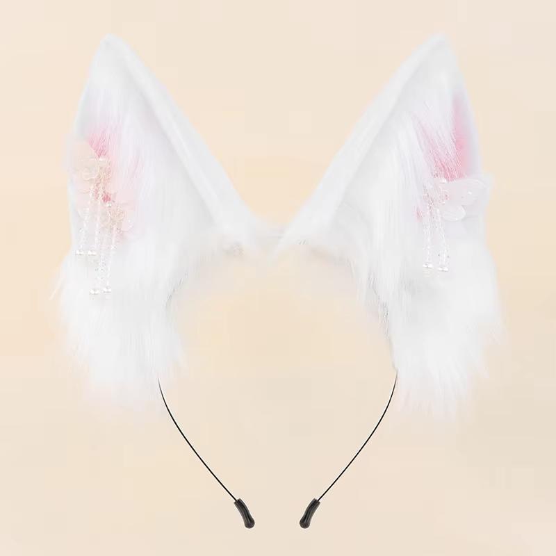 Fashion Halloween Costume Accessories Lovely Faux Fur Wolf Ears Animal Ear Cosplay Bunny Ears Headband белый