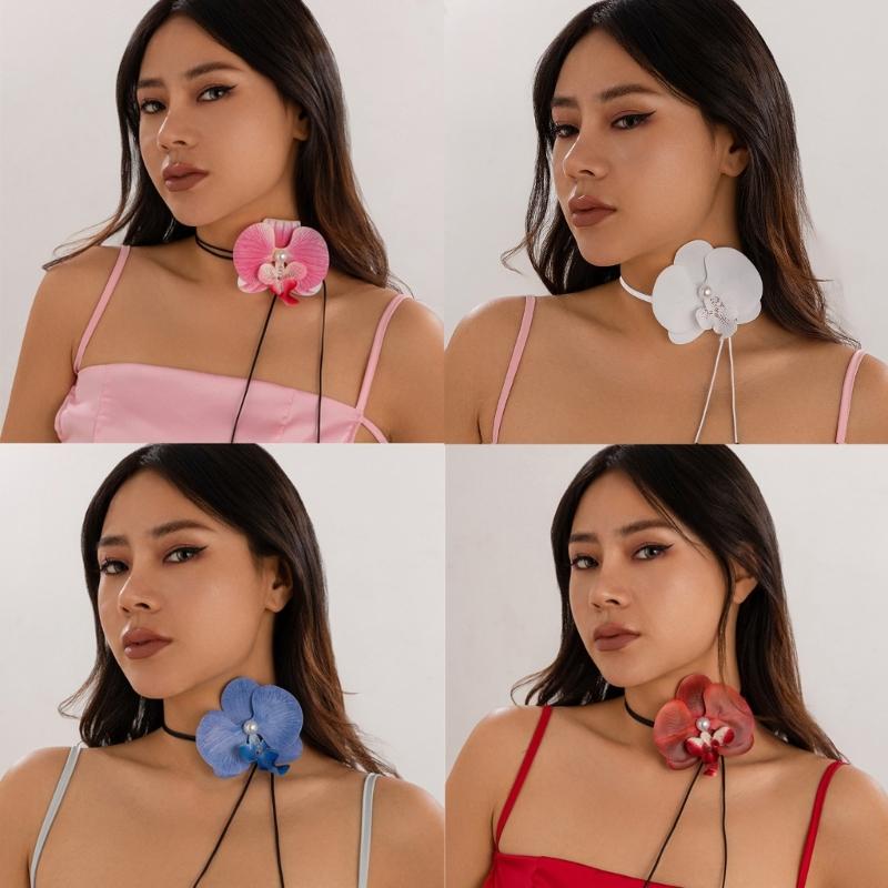 Elegant Flower Pendant Neck Chain Adornment Delicate Flower Necklace Elegant Pearls Inlayed Flower Neckband Ornament