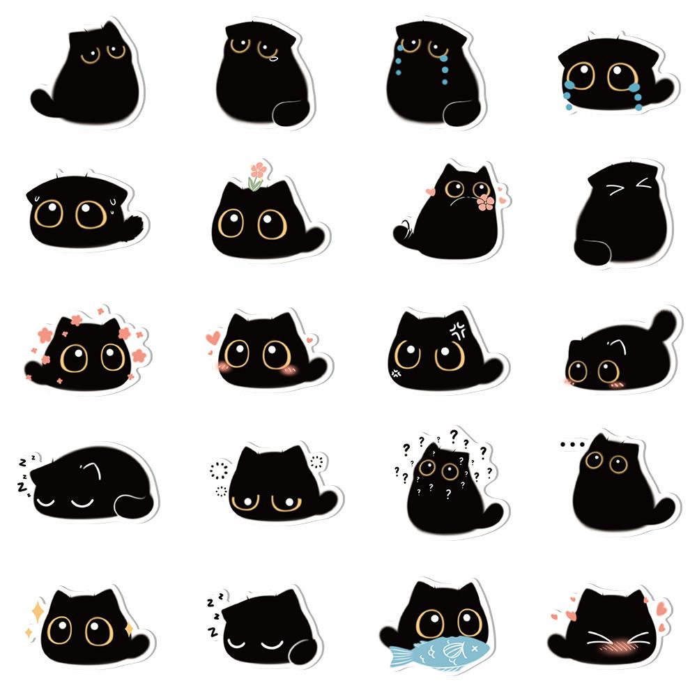 10 20 40 80Pcs Kawaii Funny Black Cat Graffiti Stickers Decals Laptop Scrapbook Phone Motorcycle Car Stationery Sticker Kids Toy