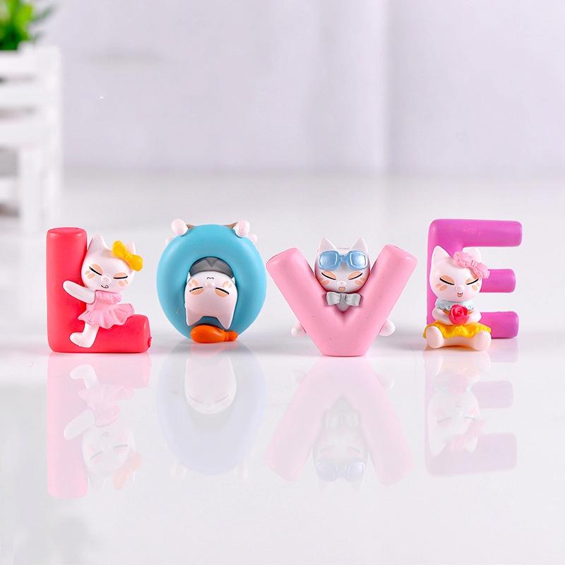 4 ks/sada Dekorace pro vílí zahrádku Roztomilá zvířátka Kočky Miniatury Mini figurky Mechové Terárium Mikro krajina