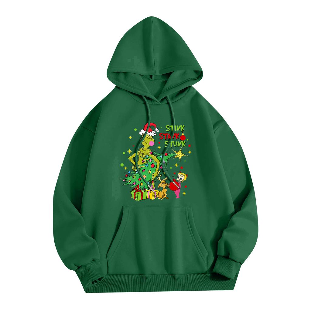 Ladies' Christmas Style Printed Hoodie With Wool And Pockets For Women