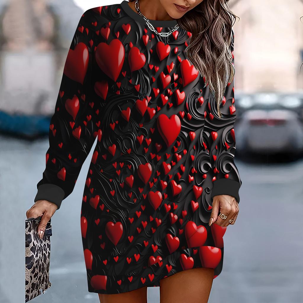 Damen Eleganter, Modischer, Trendiger und Lässiger Hoodie, 3D Herzsymbol Gedruckt Dreidimensionaler Schnitt Damen Langer Hoodie Valentinstagsgeschenk