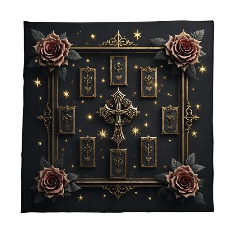 Crosses Rose Pattern Tarots Card Tablecloth Altars Cloth Altars Cloth Divinations Card Table Cloth Tapestry Easy Use