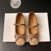 French retro Mary Jane shoes women's 2025 spring new versatile evening bow square head shallow mouth flat sole shoes
