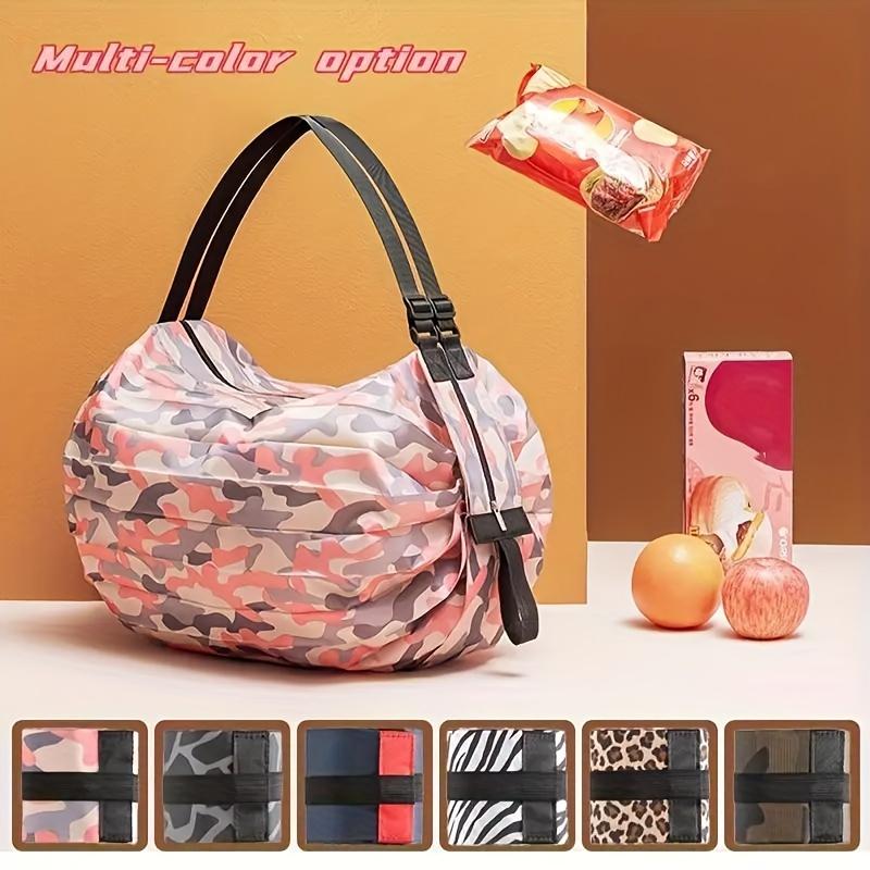 1pc Large Capacity Foldable Shopping Bag, Portable Travel Tote with Anti Spill Design, Durable Nylon, Crossbody Shoulder Strap