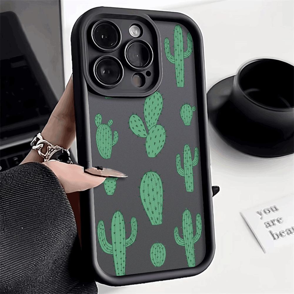 New Pattern Green Cactus Phone Case For iPhone 16 15 14 13 12 11 Pro Max Plus/Mini Shockproof Scratch proof Soft Protect Cover