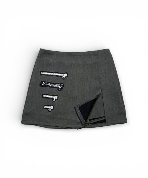 Bonseullipi Multi Zip Slit Mini Skort (Charcoal)