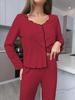European and American Ribbed Knit Women's Pajama Set - Cardigan & Long Pants - Luxurious French Style Homewear for Autumn/Winter