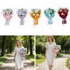Crochet Flower Bouquet Yarn Material Knitted Floral Ornament Artificial Flowers Wreath Centerpiece for Women Anniversary Decor