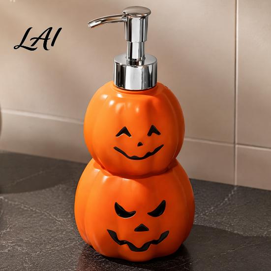 Functional Halloween Home Decor Grimace Pumpkin Soap Dispenser Bottle Lotion Pump Bathroom Refillable Container for Liquid And Body Wash Vinyl Holder