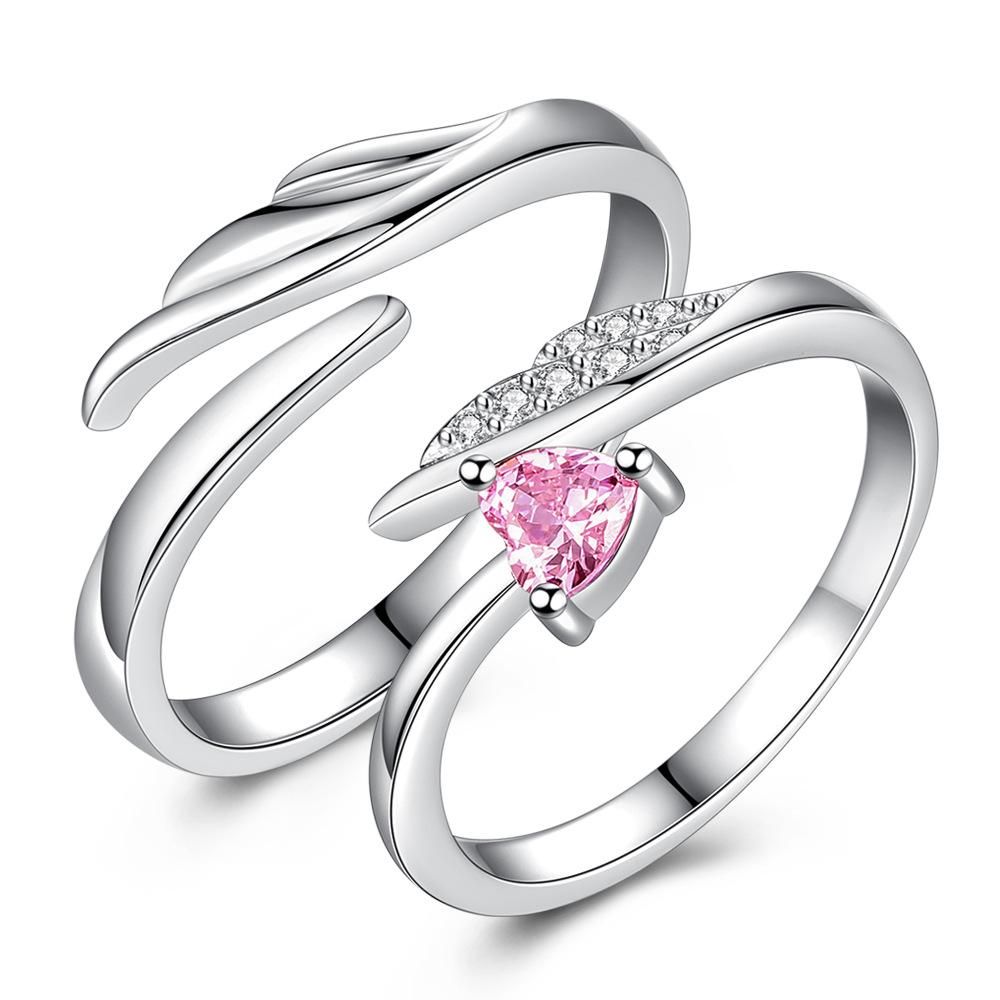 2pcs 925 Sterling Silver Couple Rings Zircom For Women Man Exquisite Student Girlfriend Silver Jewelry Accessories Wedding