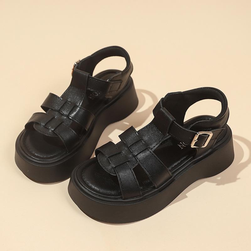 

Женские босоножки на платформе 2025 лето новые простые и универсальные мягкая подошва легкий зарубежный стиль повседневные не устают ноги римские женские туфли 40 чёрный