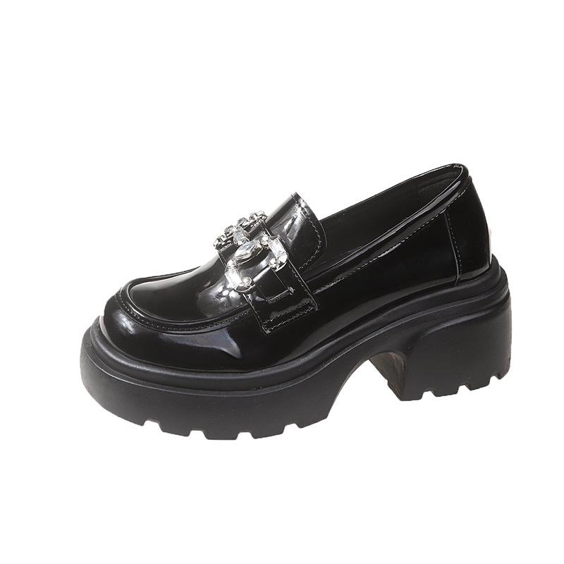 New thick-soled heightening small leather shoes single shoes women's shoes rhinestone college women's uniform leather shoes