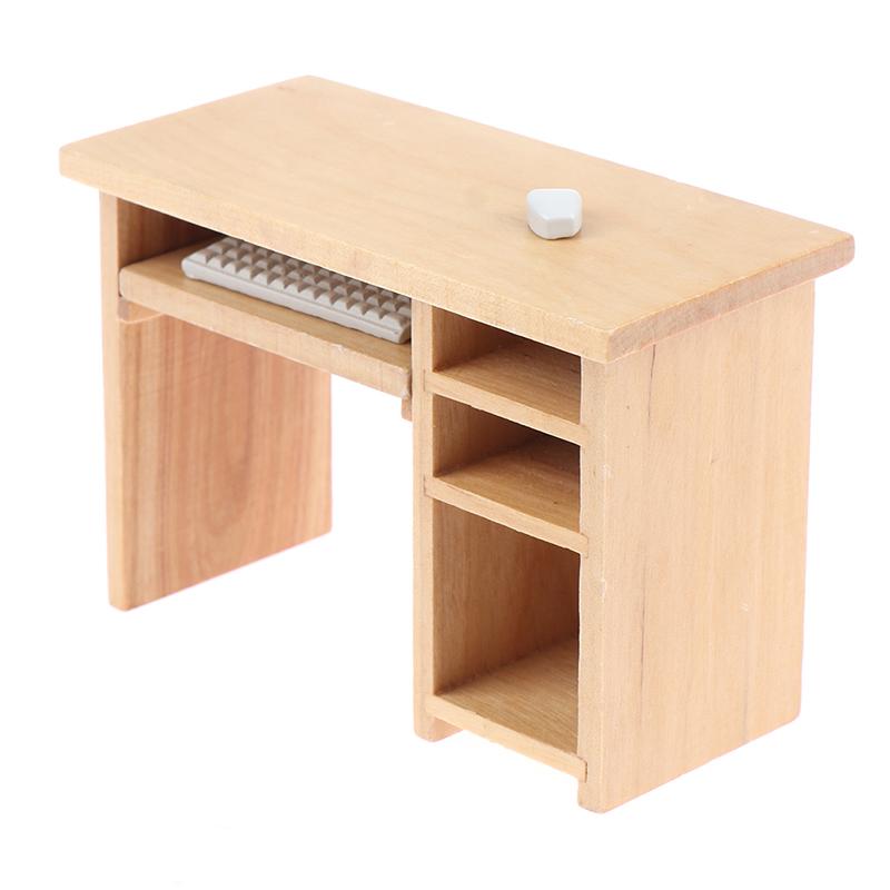1/12 Dollhouse Miniature Desk With Keyboard And Mouse Wooden Toys Furniture
